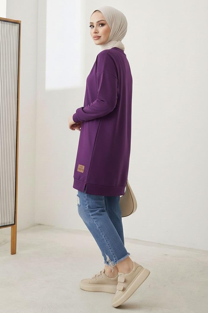 Armalı Yırtmaç Detay Tunik 1665 - Mor