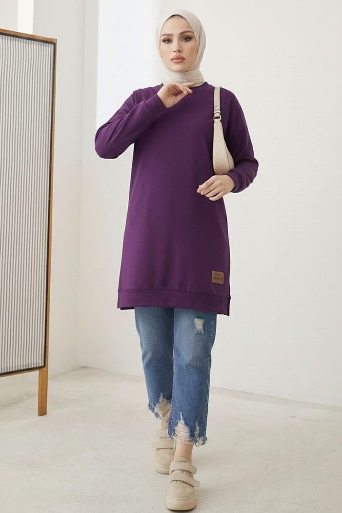 Armalı Yırtmaç Detay Tunik 1665 - Mor