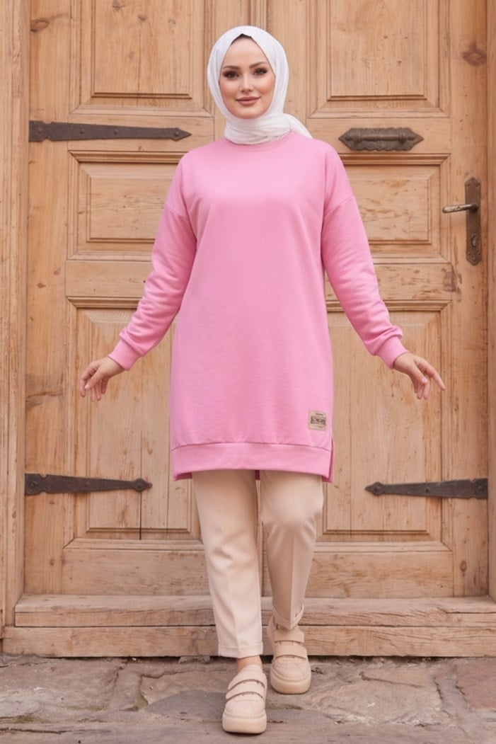 Armalı Yırtmaç Detay Tunik 1665 - Pembe