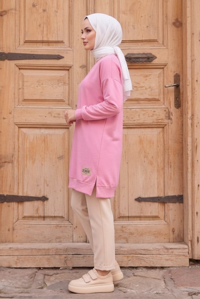 Armalı Yırtmaç Detay Tunik 1665 - Pembe