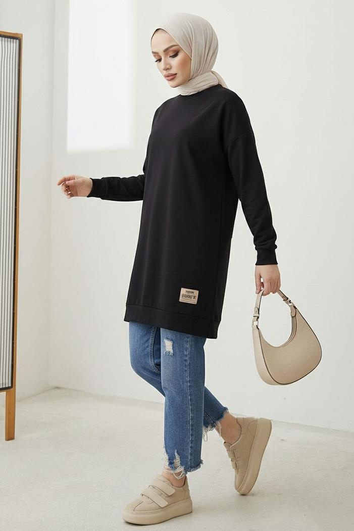 Armalı Yırtmaç Detay Tunik 1665 - Siyah