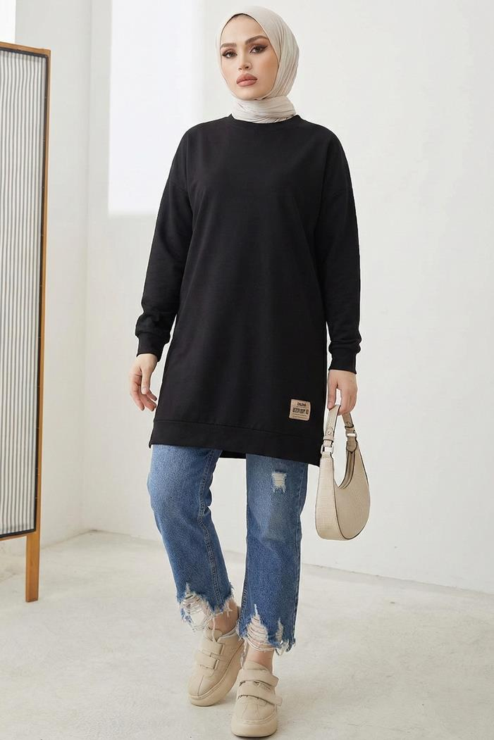 Armalı Yırtmaç Detay Tunik 1665 - Siyah