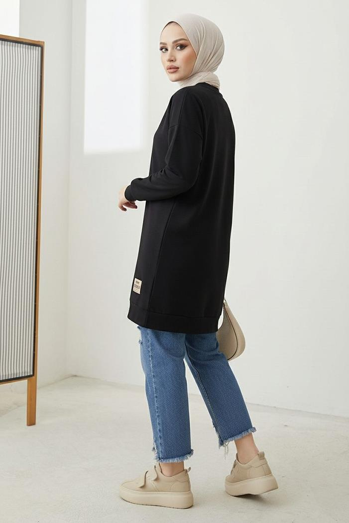 Armalı Yırtmaç Detay Tunik 1665 - Siyah