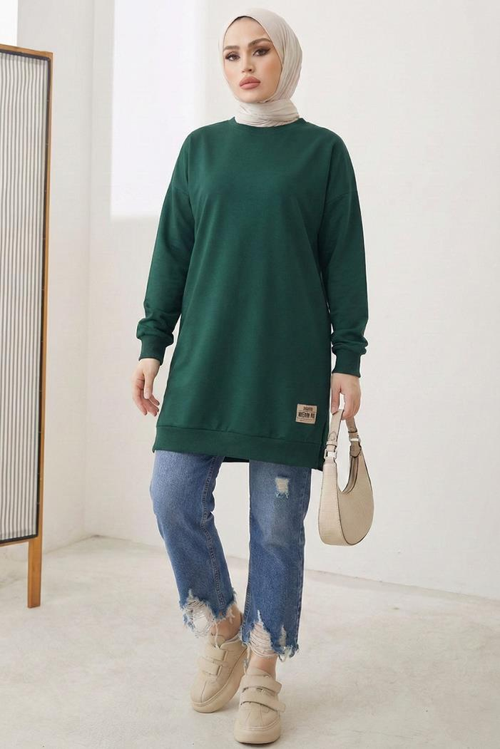 Armalı Yırtmaç Detay Tunik 1665 - Zümrüt Yeşili