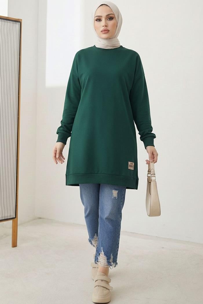 Armalı Yırtmaç Detay Tunik 1665 - Zümrüt Yeşili