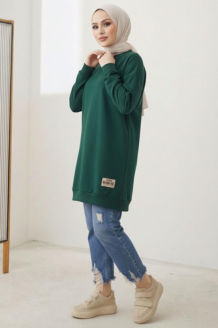 Armalı Yırtmaç Detay Tunik 1665 - Zümrüt Yeşili