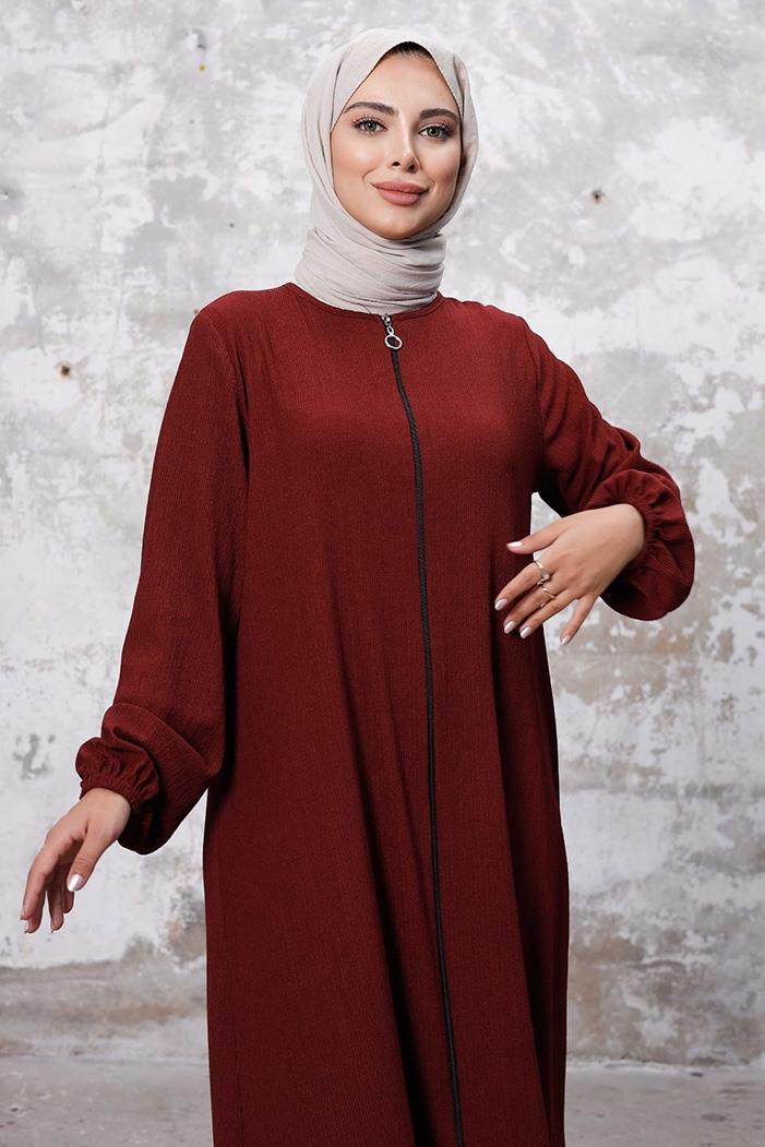 Asimetrik Fermuarlı Ferace 1250 - Bordo