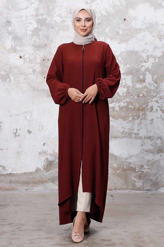 Asimetrik Fermuarlı Ferace 1250 - Bordo