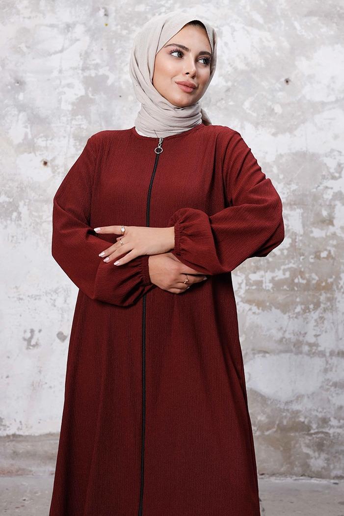 Asimetrik Fermuarlı Ferace 1250 - Bordo