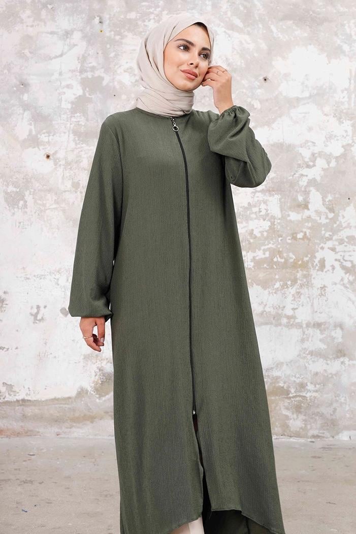 Asimetrik Fermuarlı Ferace 1250 - Haki