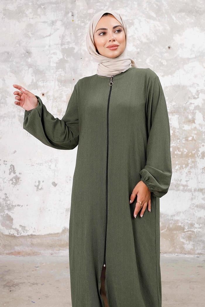 Asimetrik Fermuarlı Ferace 1250 - Haki