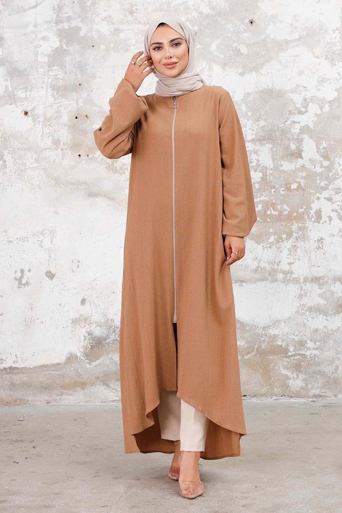 Asimetrik Fermuarlı Ferace 1250 - Vizon