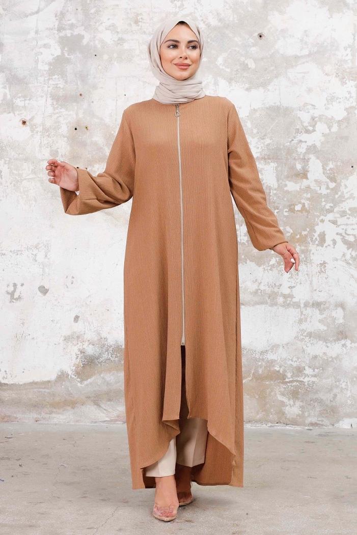 Asimetrik Fermuarlı Ferace 1250 - Vizon