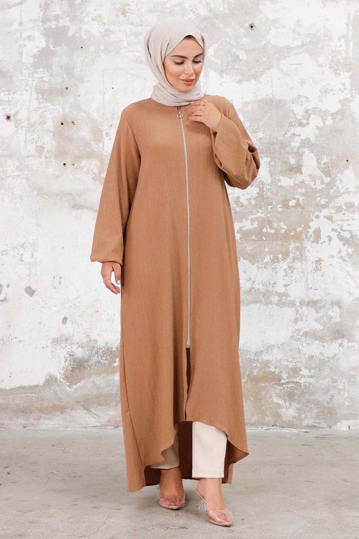 Asimetrik Fermuarlı Ferace 1250 - Vizon