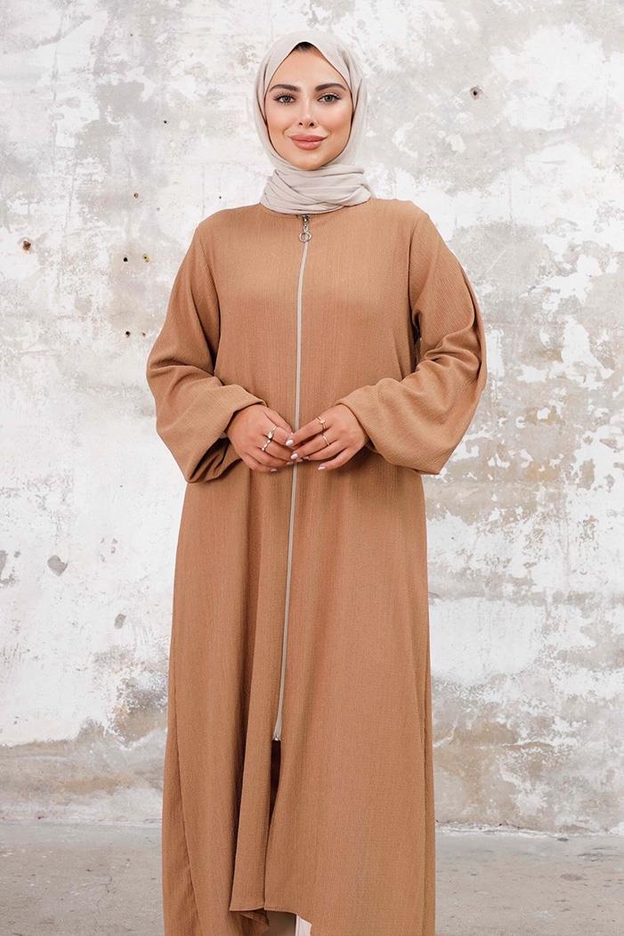 Asimetrik Fermuarlı Ferace 1250 - Vizon