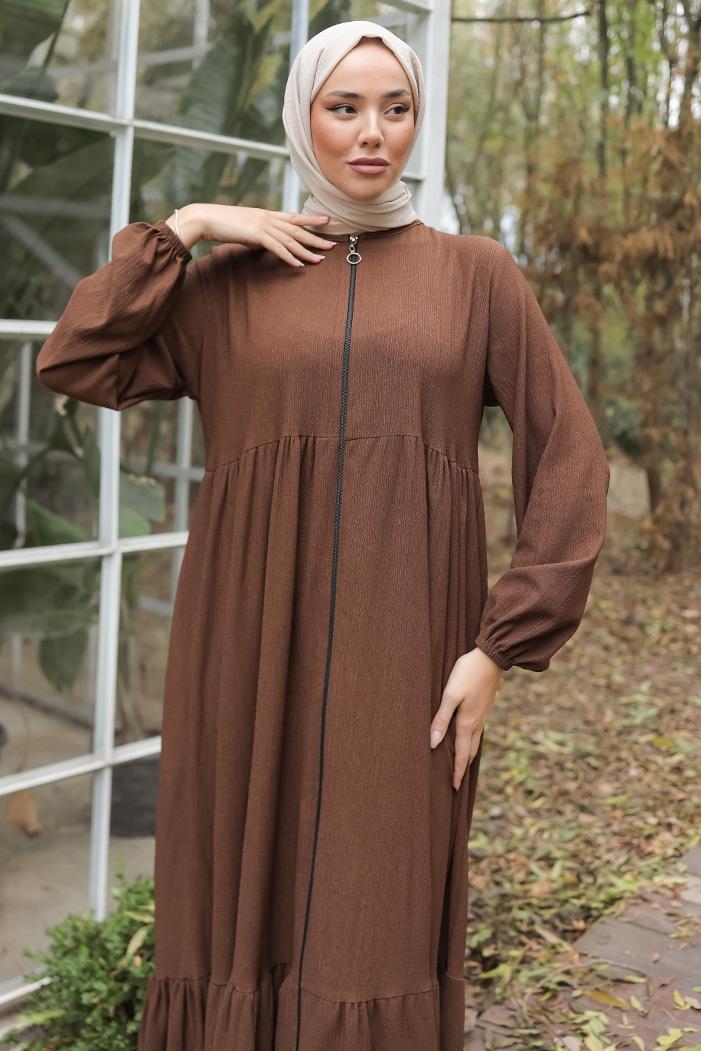 Asyer Büzgülü Ferace 1246 - Kahve