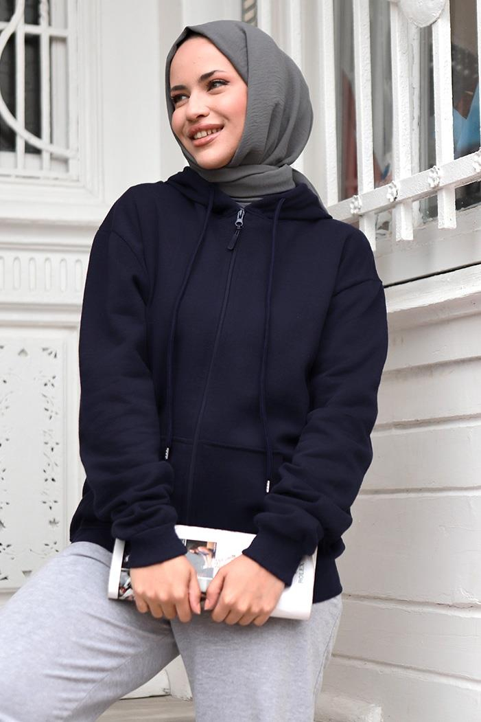 Aysen kapüşonlu Hırka 646 - Lacivert