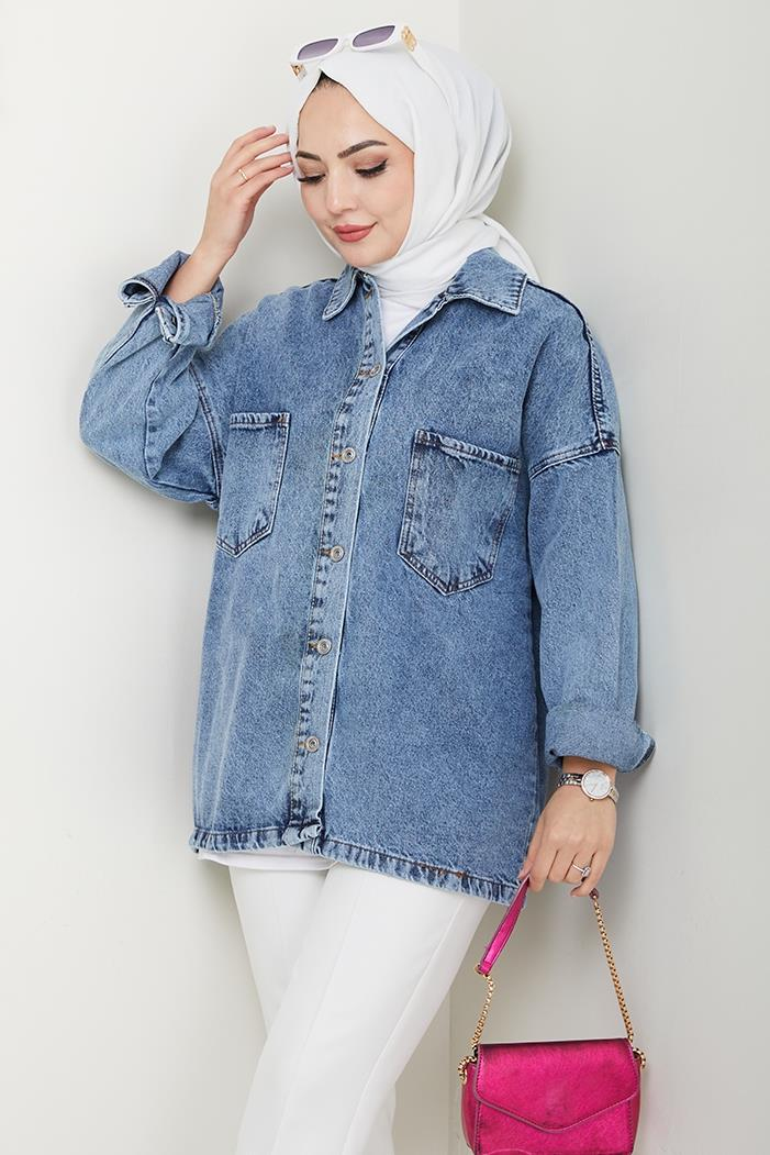 Aysila Oversize Kot Ceket 1463 - Açık Mavi