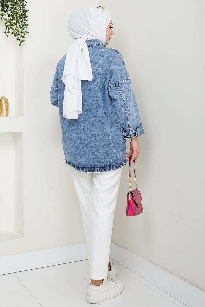 Aysila Oversize Kot Ceket 1463 - Açık Mavi