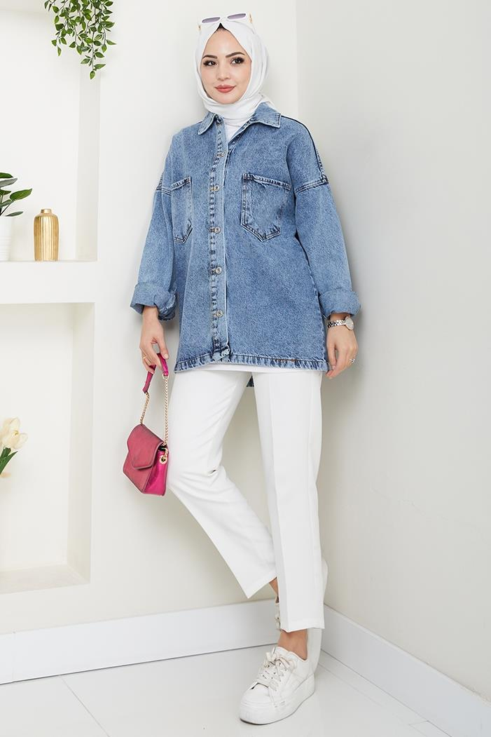 Aysila Oversize Kot Ceket 1463 - Açık Mavi
