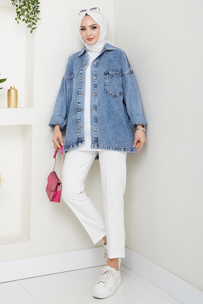Aysila Oversize Kot Ceket 1463 - Açık Mavi