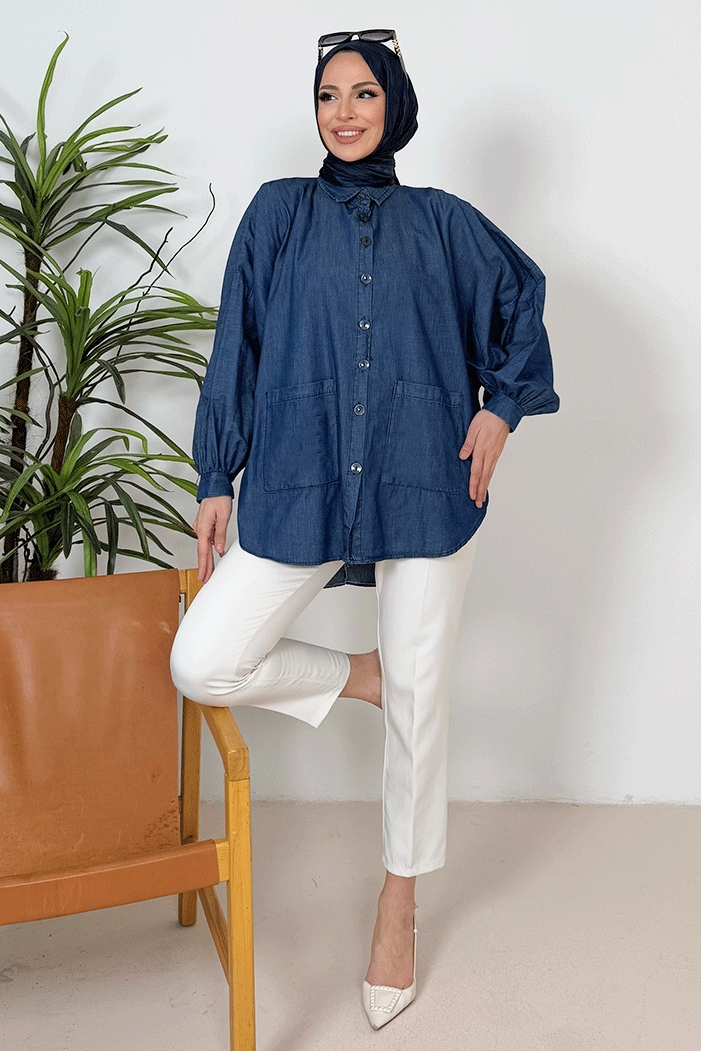 Azelya Cepli Kot Gömlek 1386 - Koyu Mavi