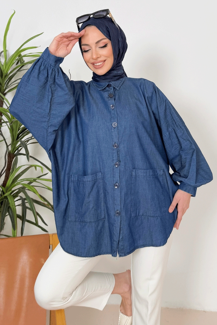 Azelya Cepli Kot Gömlek 1386 - Koyu Mavi