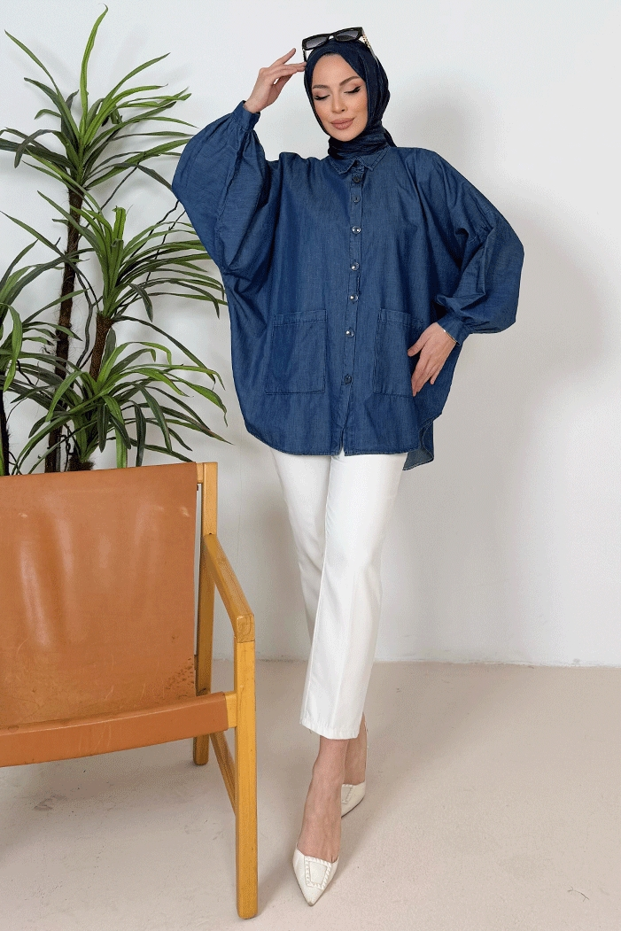 Azelya Cepli Kot Gömlek 1386 - Koyu Mavi