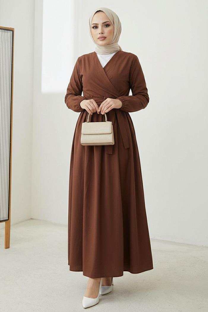 Bağlamalı Bluz Etek İkili Takım 1465 - Acı Kahve