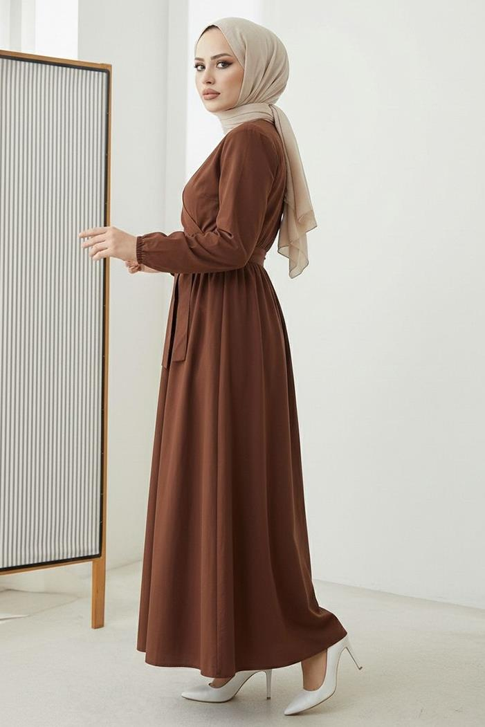 Bağlamalı Bluz Etek İkili Takım 1465 - Acı Kahve