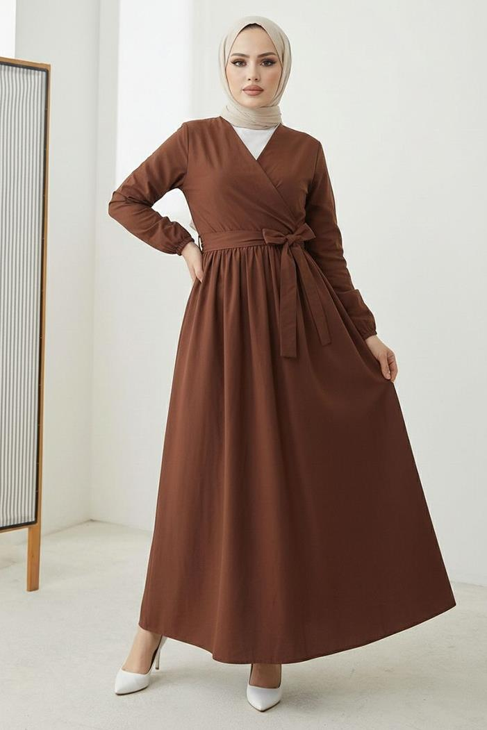 Bağlamalı Bluz Etek İkili Takım 1465 - Acı Kahve