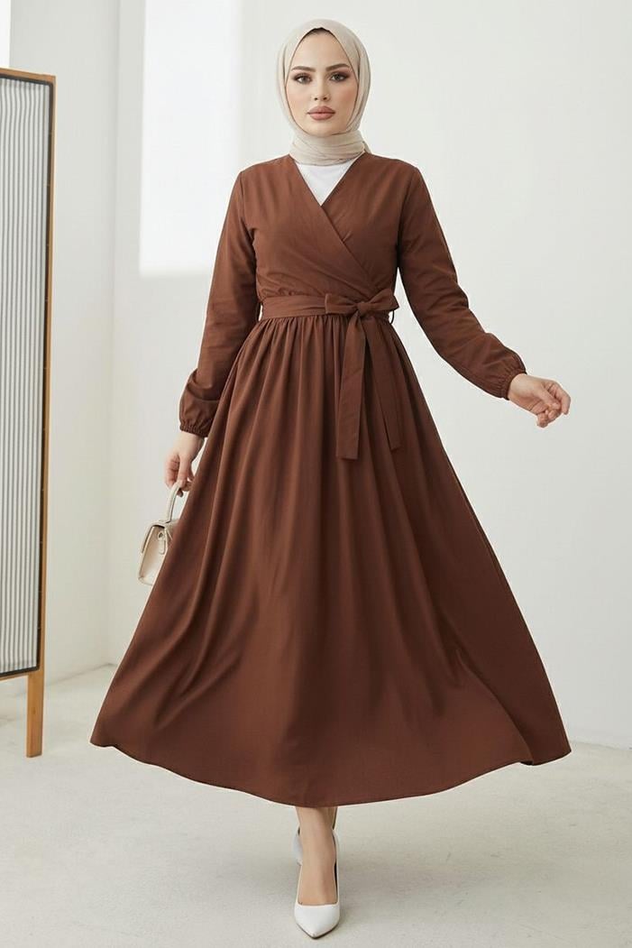 Bağlamalı Bluz Etek İkili Takım 1465 - Acı Kahve