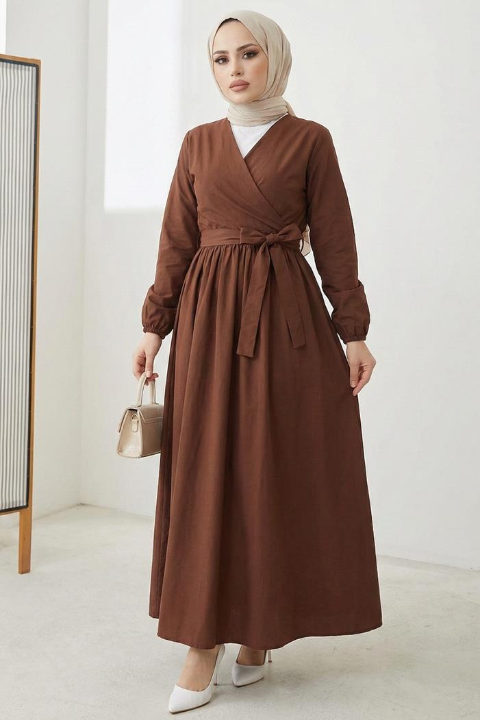 Bağlamalı Bluz Etek İkili Takım 1465 - Acı Kahve