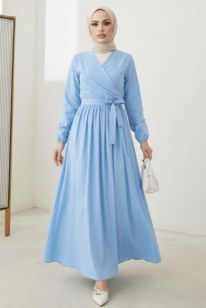 Bağlamalı Bluz Etek İkili Takım 1465 - Bebe Mavisi