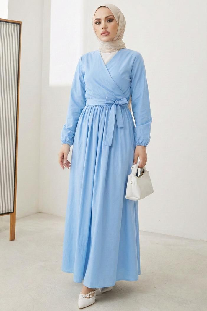 Bağlamalı Bluz Etek İkili Takım 1465 - Bebe Mavisi