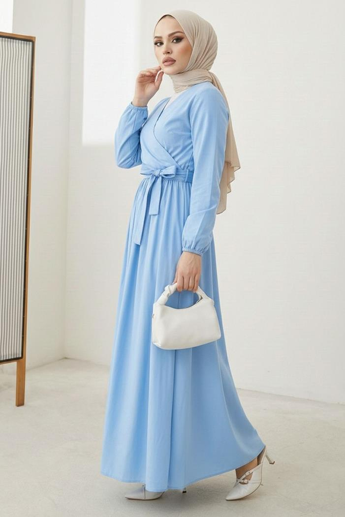 Bağlamalı Bluz Etek İkili Takım 1465 - Bebe Mavisi