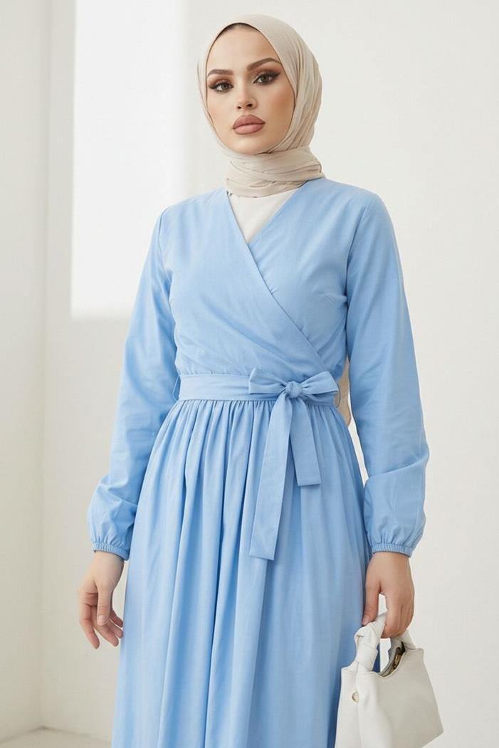 Bağlamalı Bluz Etek İkili Takım 1465 - Bebe Mavisi