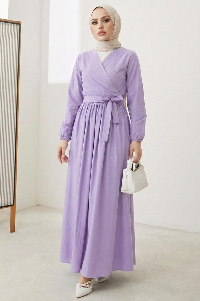 Bağlamalı Bluz Etek İkili Takım 1465 - Lila