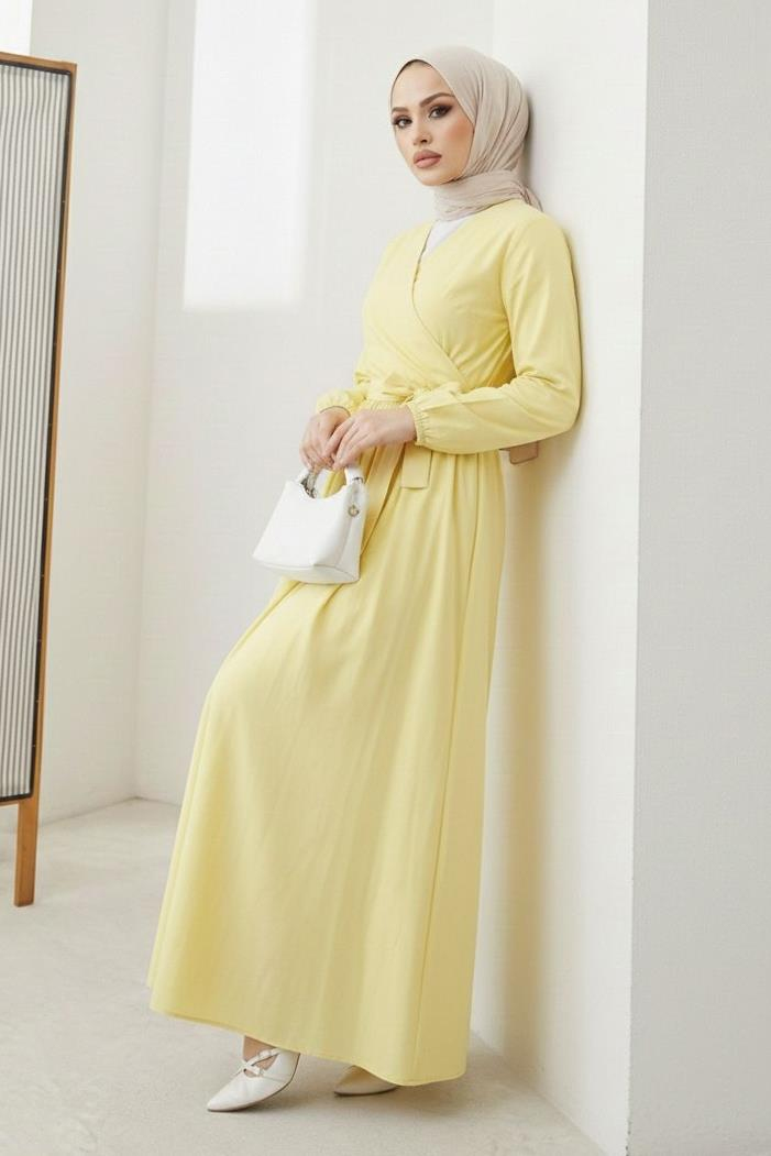 Bağlamalı Bluz Etek İkili Takım 1465 - Sarı