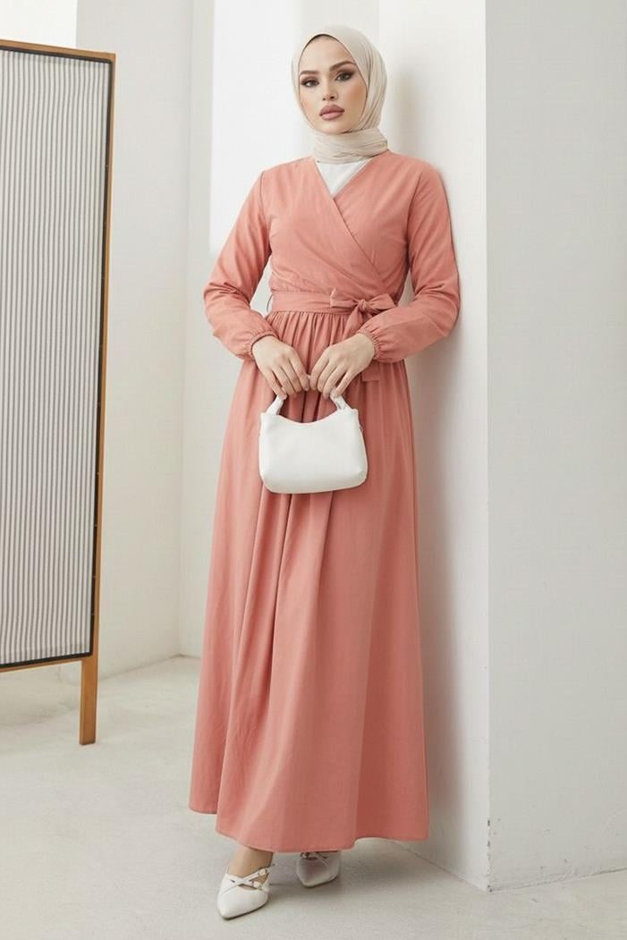 Bağlamalı Bluz Etek İkili Takım 1465 - Somon