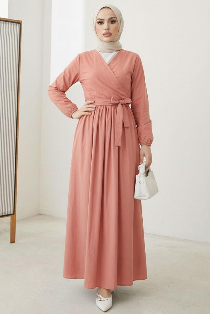 Bağlamalı Bluz Etek İkili Takım 1465 - Somon