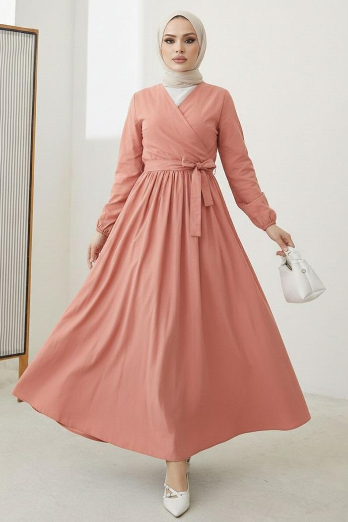 Bağlamalı Bluz Etek İkili Takım 1465 - Somon