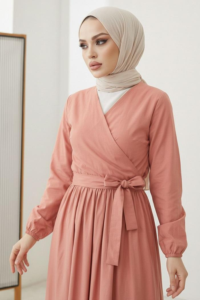 Bağlamalı Bluz Etek İkili Takım 1465 - Somon