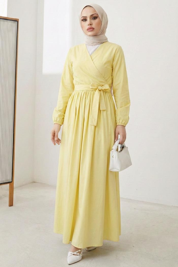 Bağlamalı Bluz Etek İkili Takım 1465 - Sarı