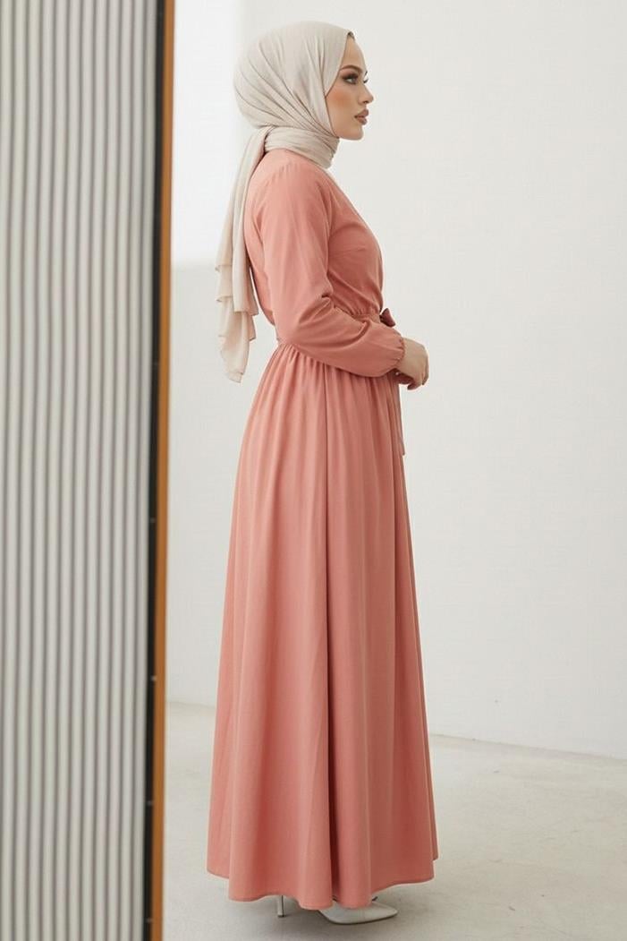 Bağlamalı Bluz Etek İkili Takım 1465 - Somon