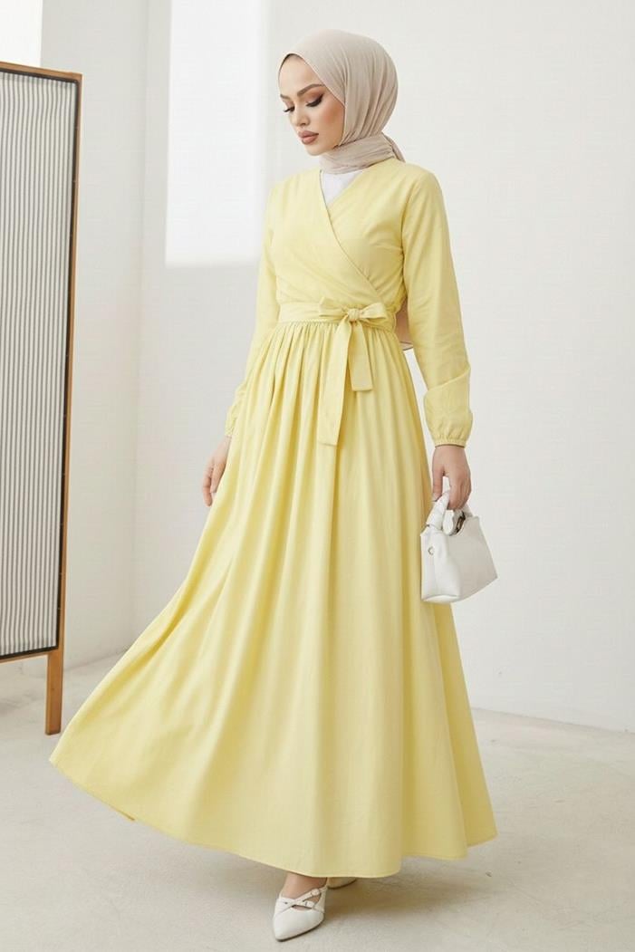 Bağlamalı Bluz Etek İkili Takım 1465 - Sarı