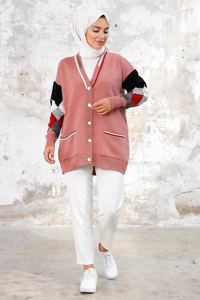 Baklava Desen Triko Hırka 1243 - Gül Kurusu