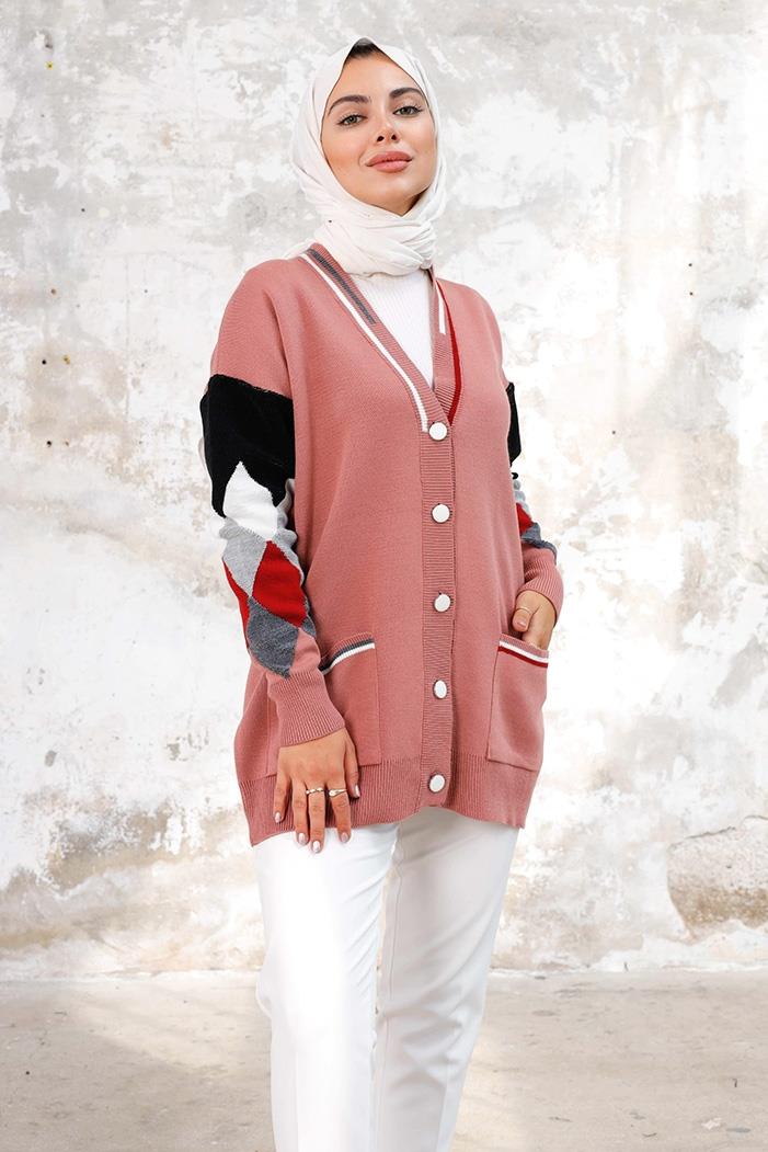 Baklava Desen Triko Hırka 1243 - Gül Kurusu