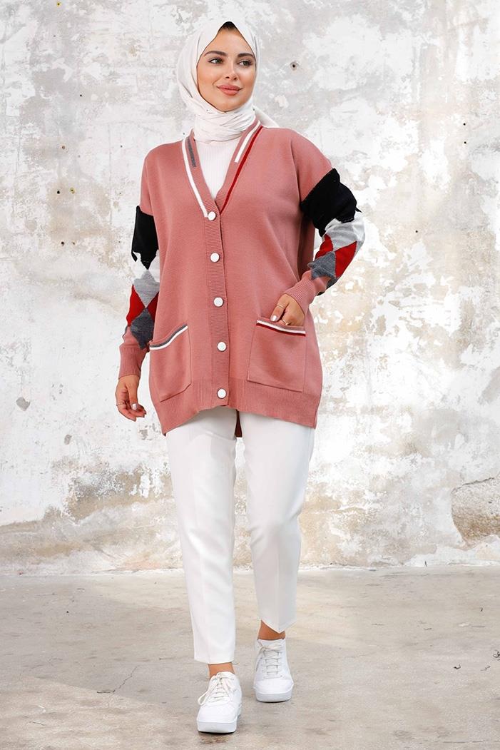 Baklava Desen Triko Hırka 1243 - Gül Kurusu