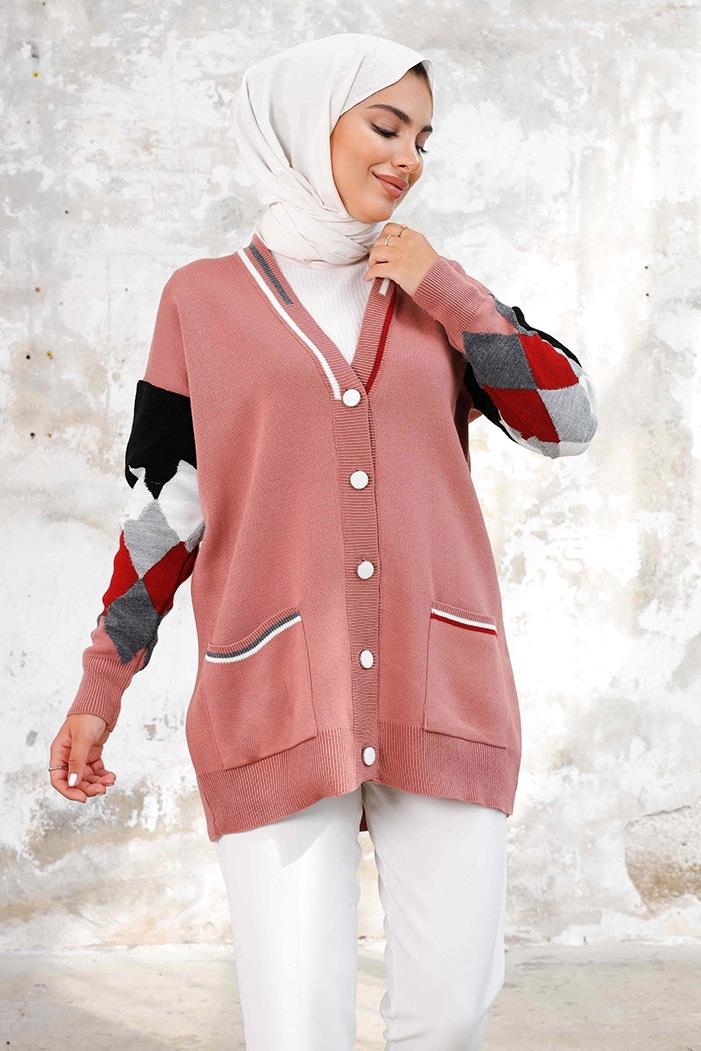 Baklava Desen Triko Hırka 1243 - Gül Kurusu